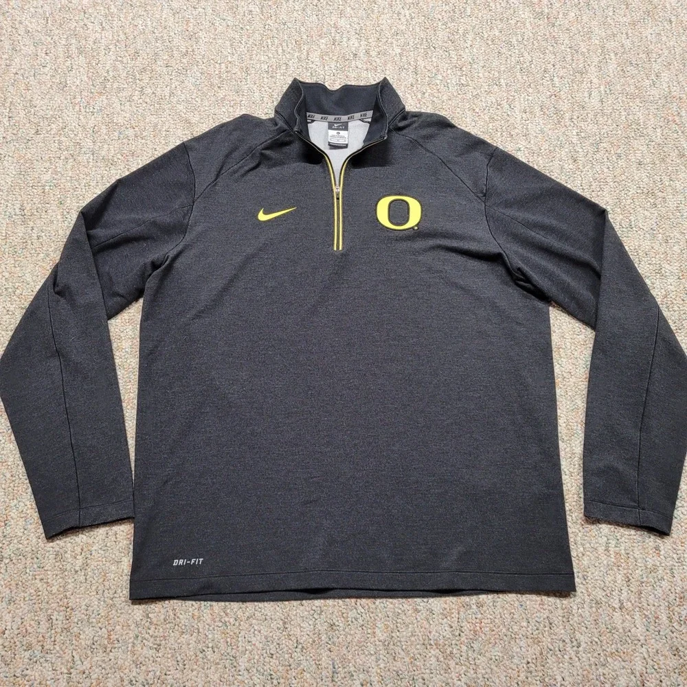 Oregon Ducks Quarter Zip Men XL‎ Grey Dri-FIT Pullover NCAA Training Top Nike